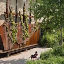 A woman sitting and viewing