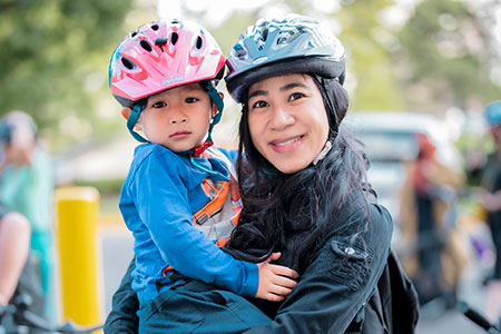 People smiling and enjoying the Bike Hub