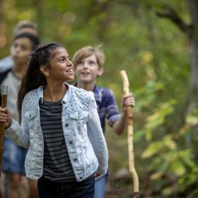 Group of children walk next to forest looking in awe at nature Image: Istock/FatCamera