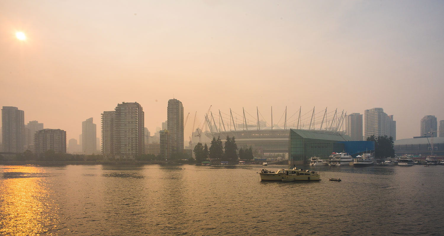 Hazy smog over the City of Vancouver.