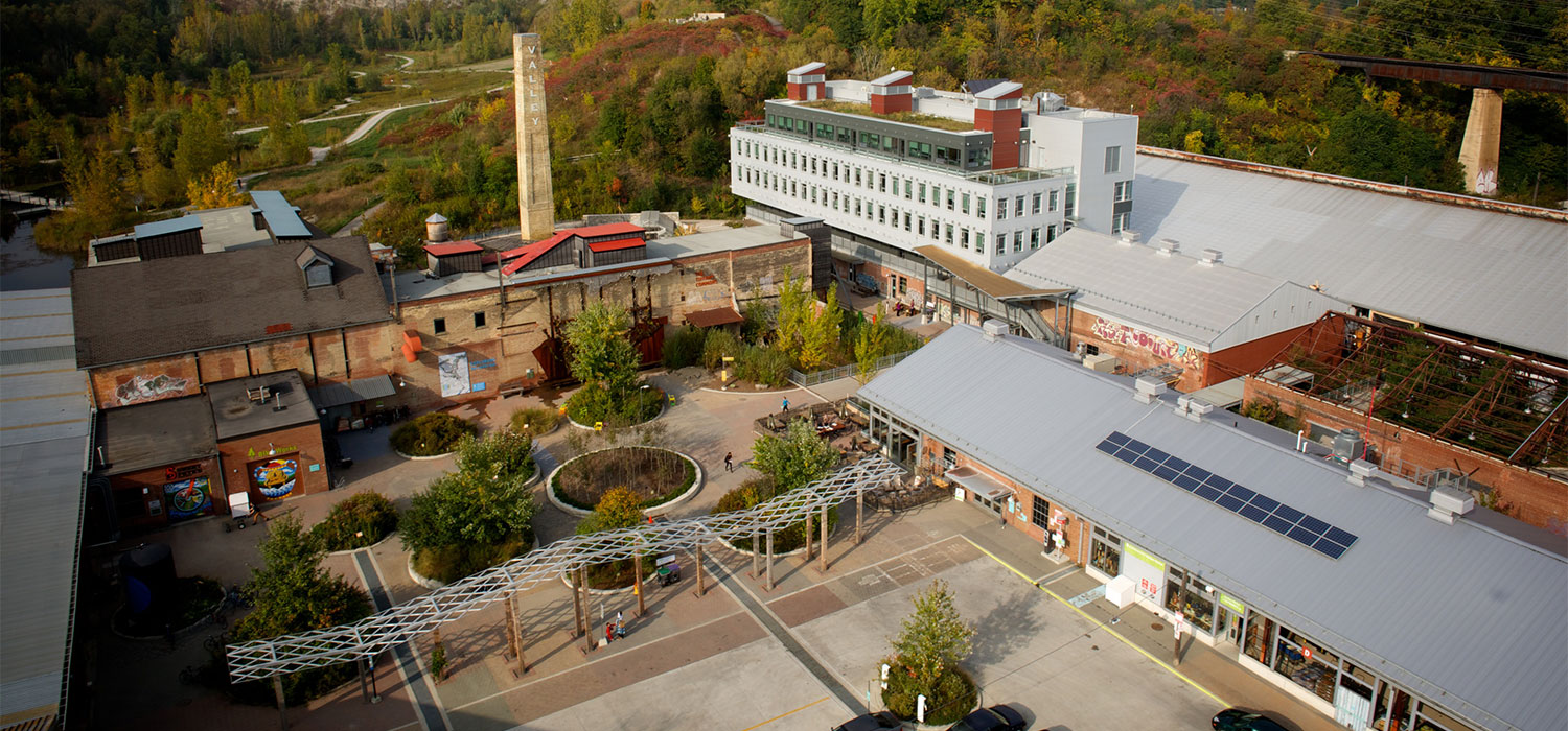 Drone image from above Evergreen Brick Works